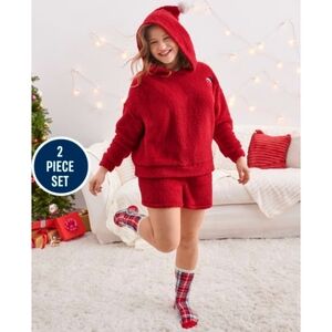 Sugar and Jade Tween Girls Pom Pom Sherpa Pajamas - Red